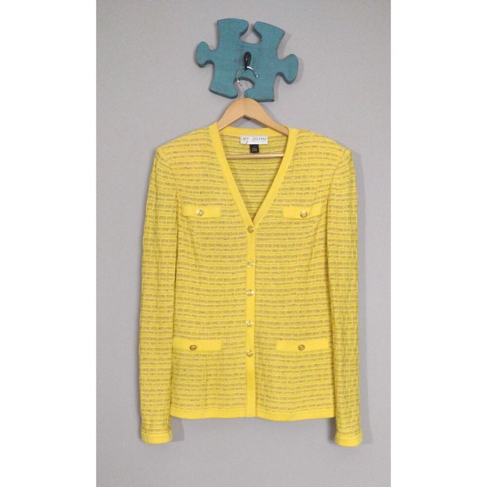St. John Collection Multicolor Yellow Button Front Cardigan Sweater Size 12 - Picture 2 of 16